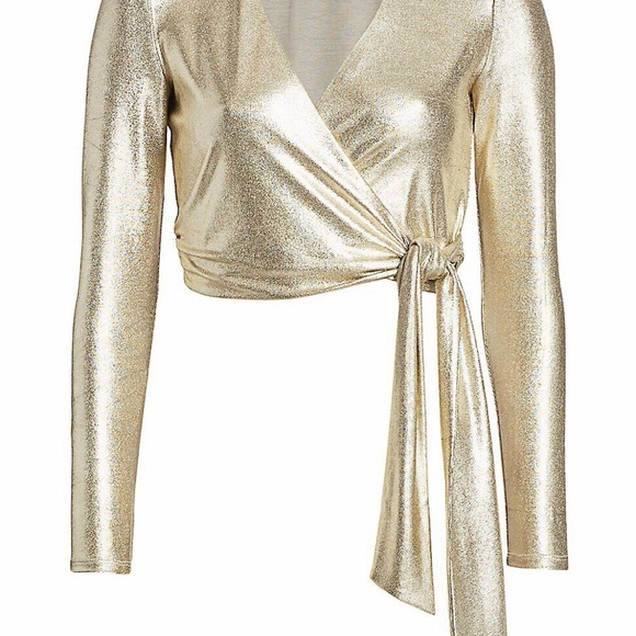 Alice+Olivia Nya Metallic Wrap Cropped Top - Picture 2 of 6